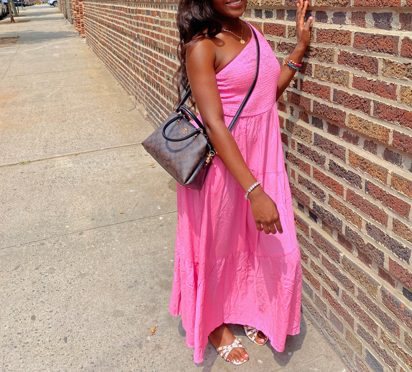 One-Shoulder Flowy Dress – Pink