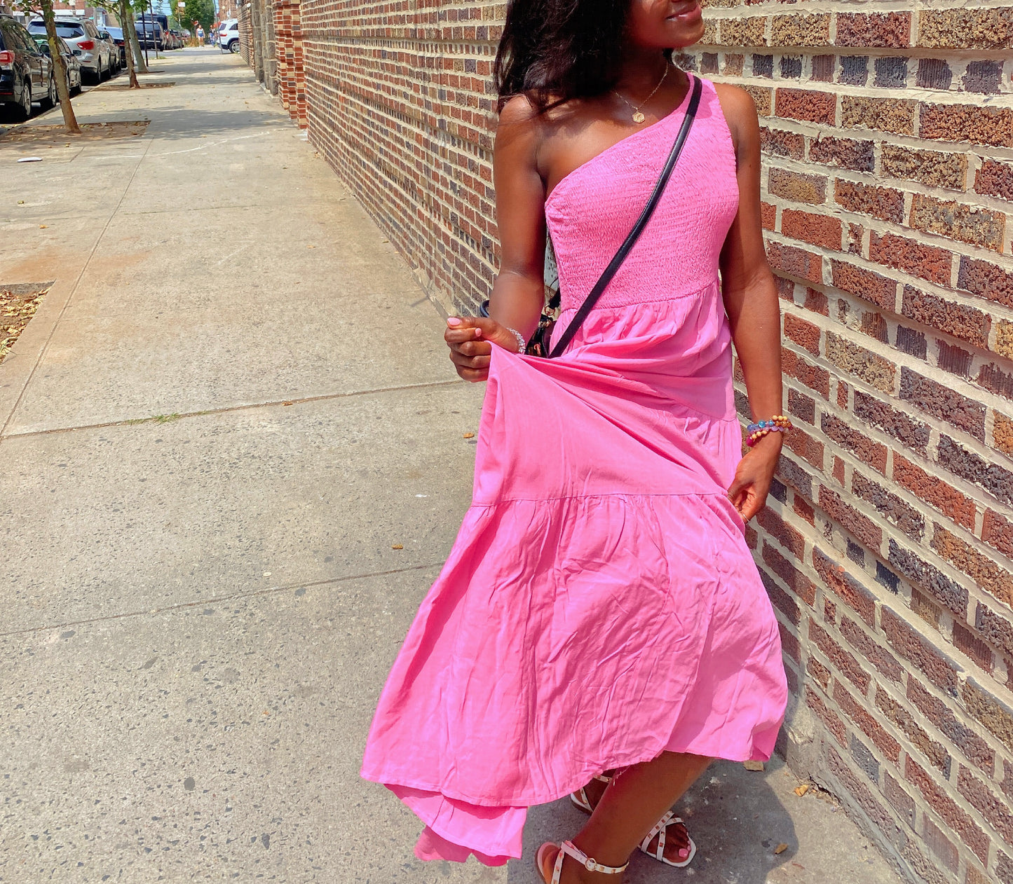 One-Shoulder Flowy Dress – Pink