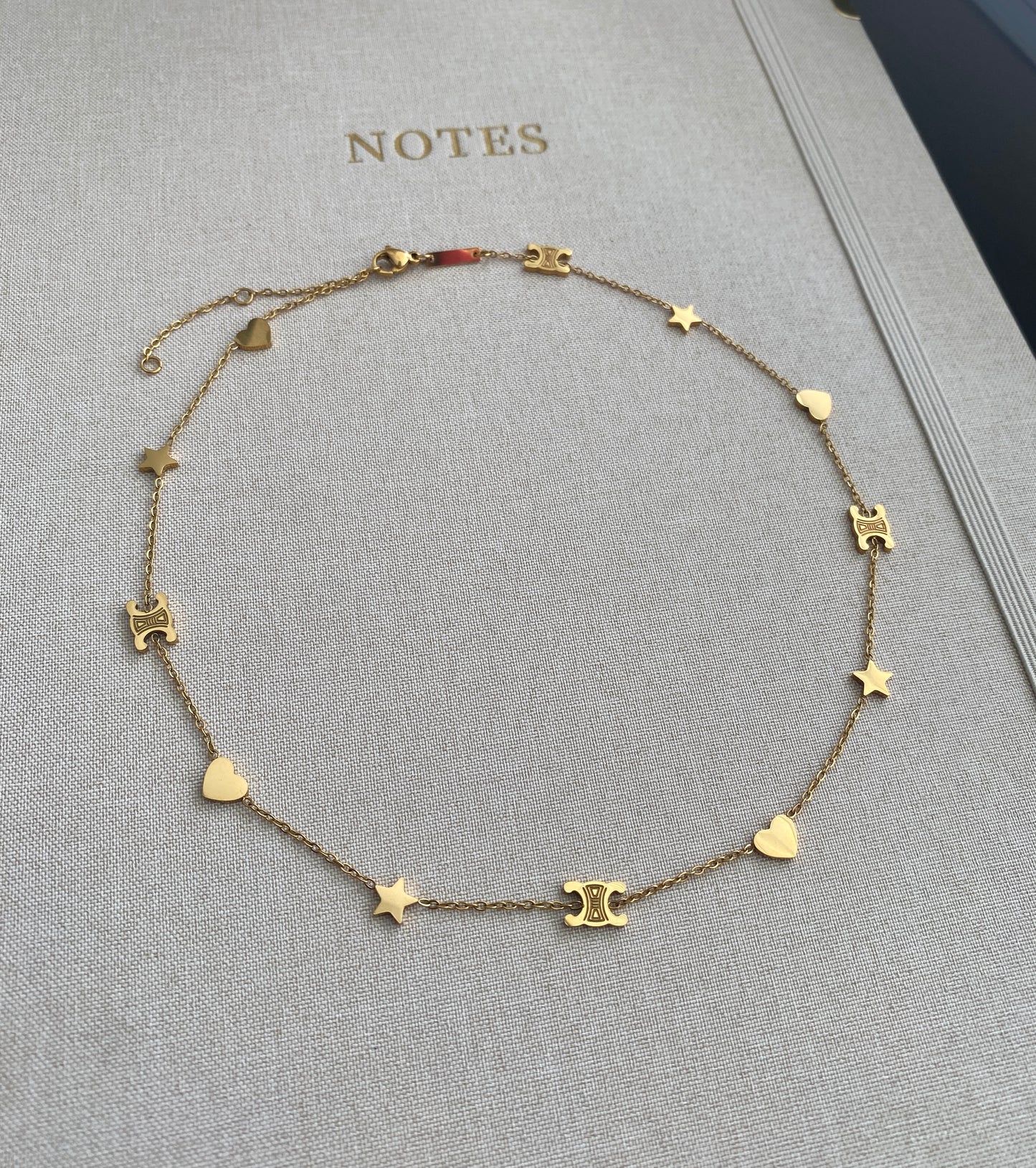 Gold Stainless Steel Stars n Hearts Necklace