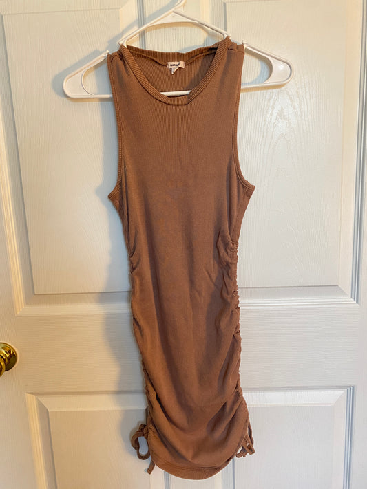 Brown Ruched Mini Dress
