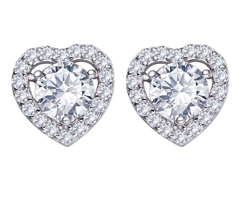 Pendientes de circonita cúbica con corazones rosas