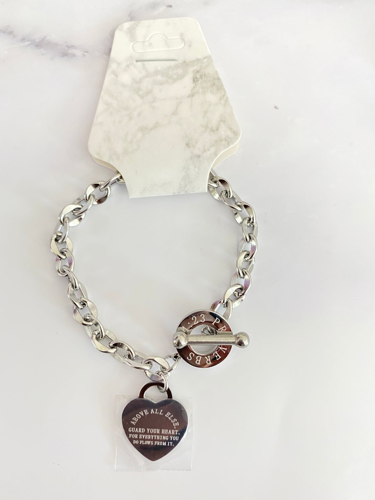 Pulsera de eslabones de acero inoxidable Proverbios 4:23