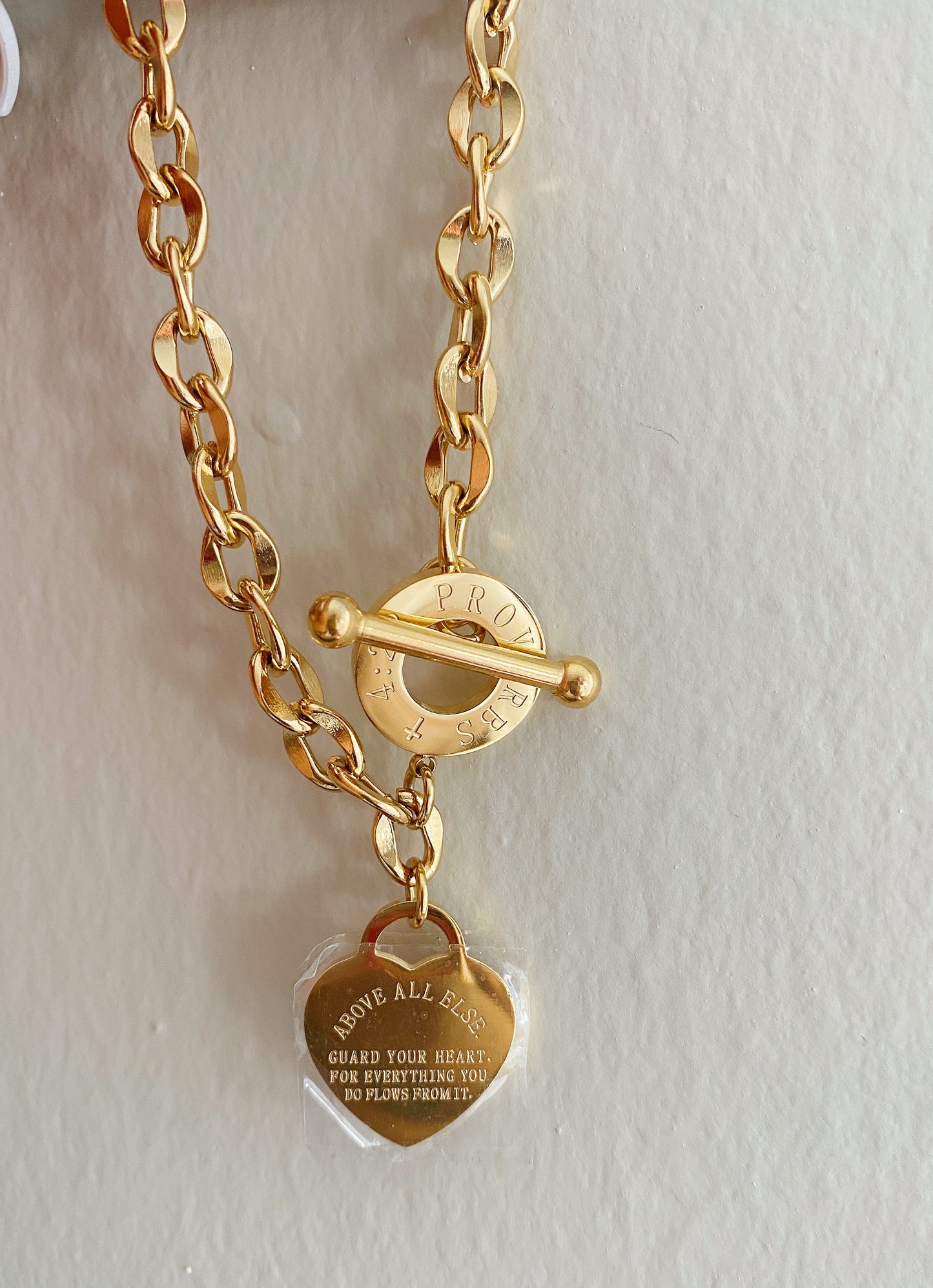 Pulsera de eslabones de acero inoxidable Proverbios 4:23