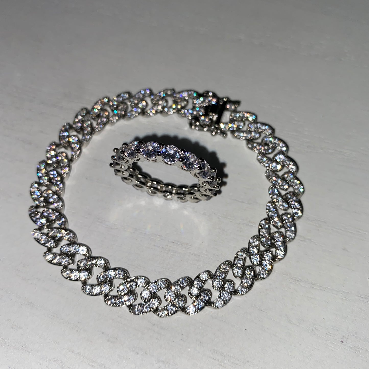 Juego de pulsera y anillo cubano de 8 mm