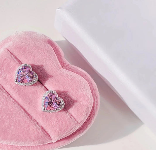 Pink n' Hearts Lover CZ Studs