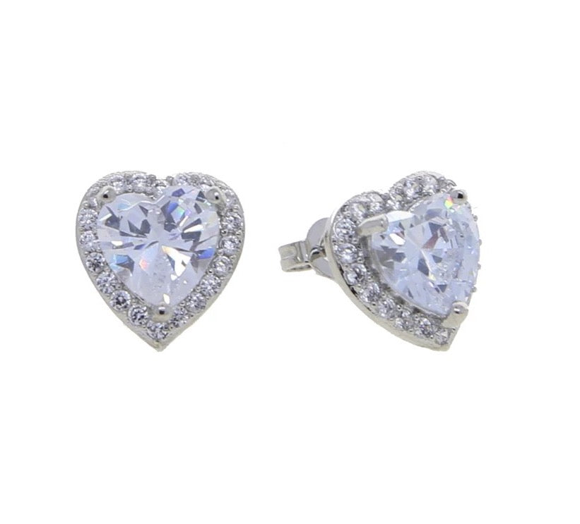 Pendientes de circonita cúbica con corazones rosas