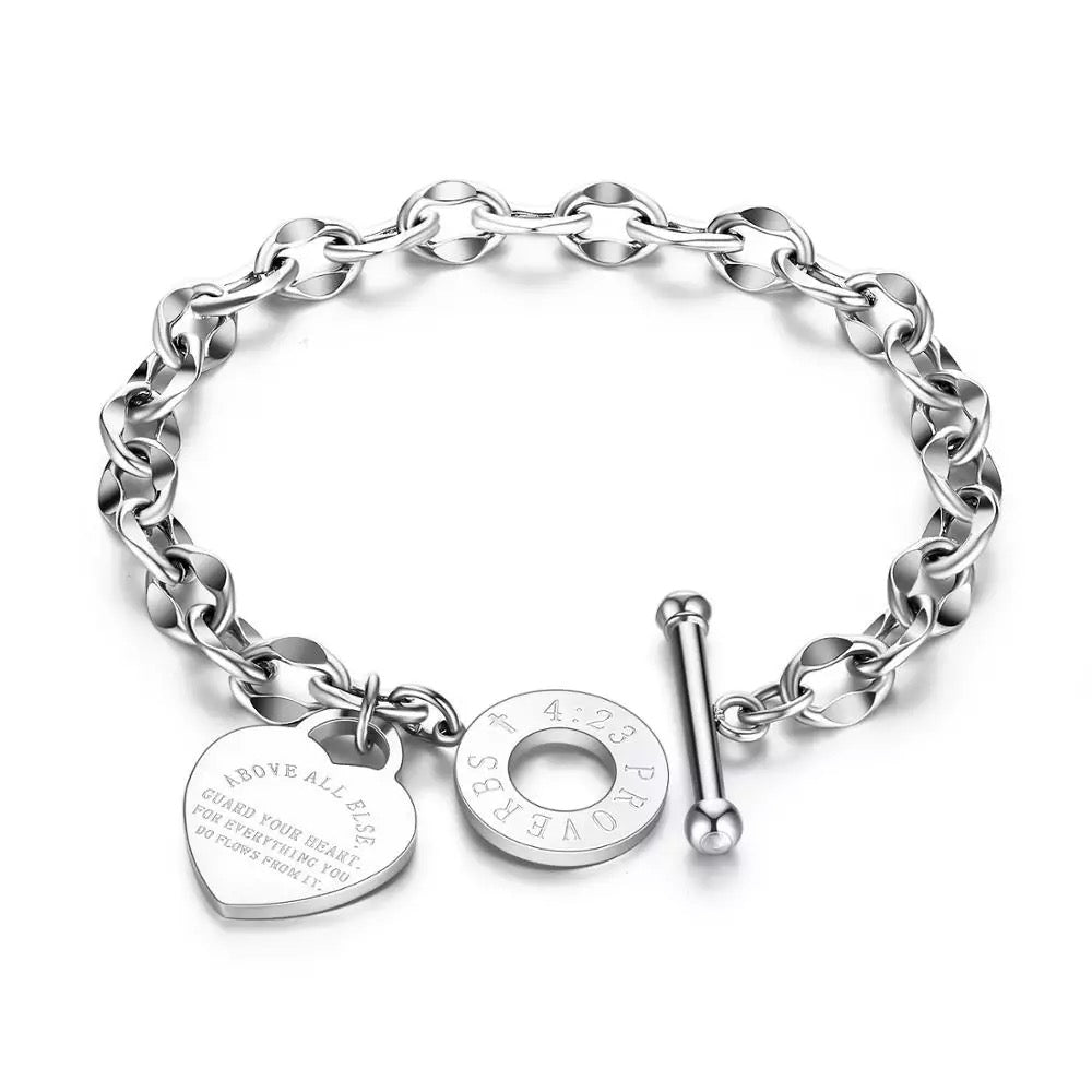 Pulsera de eslabones de acero inoxidable Proverbios 4:23