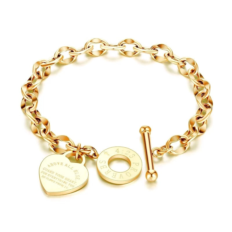 Pulsera de eslabones de acero inoxidable Proverbios 4:23
