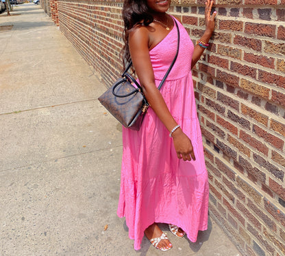 One-Shoulder Flowy Dress – Pink