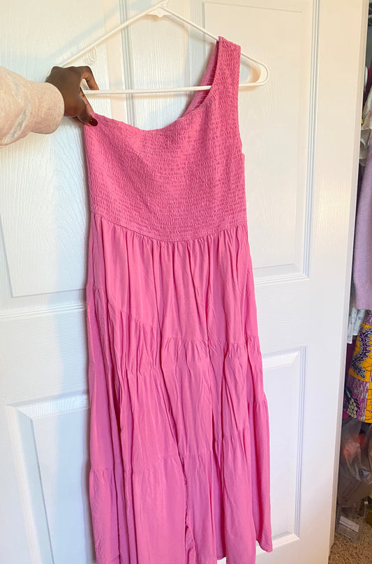 One-Shoulder Flowy Dress – Pink