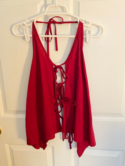 Red Summer Two Piece Set Tie-Front Top & Shorts