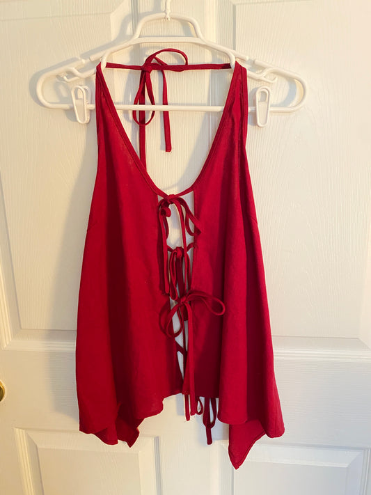 Red Summer Two Piece Set Tie-Front Top & Shorts