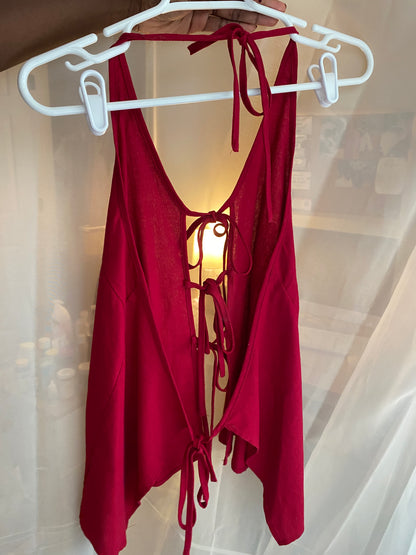 Red Summer Two Piece Set Tie-Front Top & Shorts