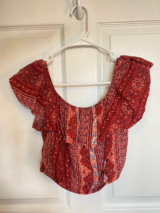 Red Boho Off Shoulder Crop Top