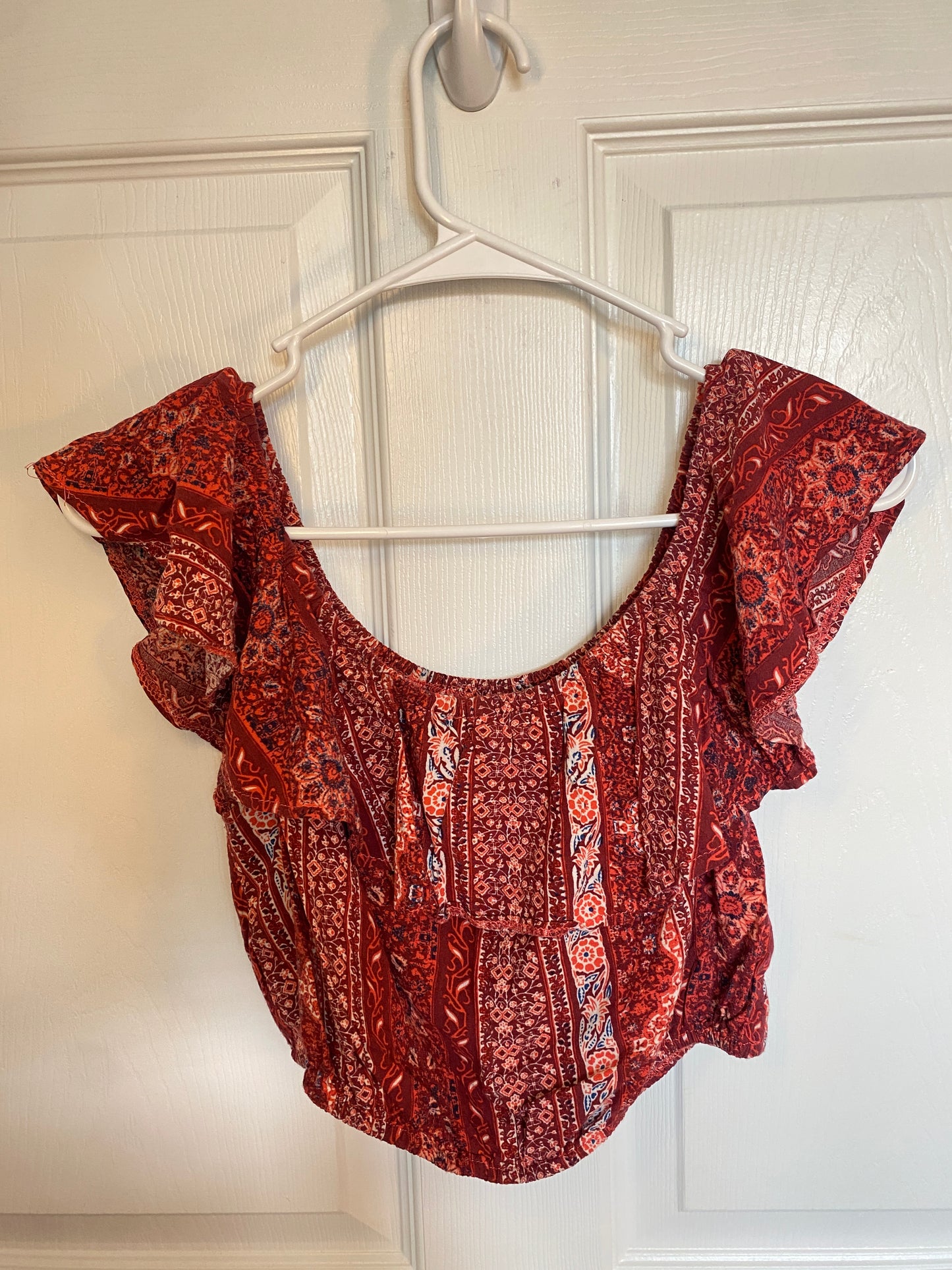 Red Boho Off Shoulder Crop Top
