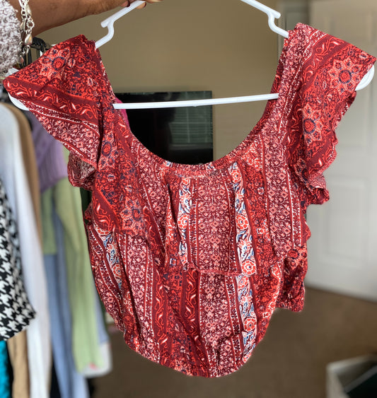 Red Boho Off Shoulder Crop Top