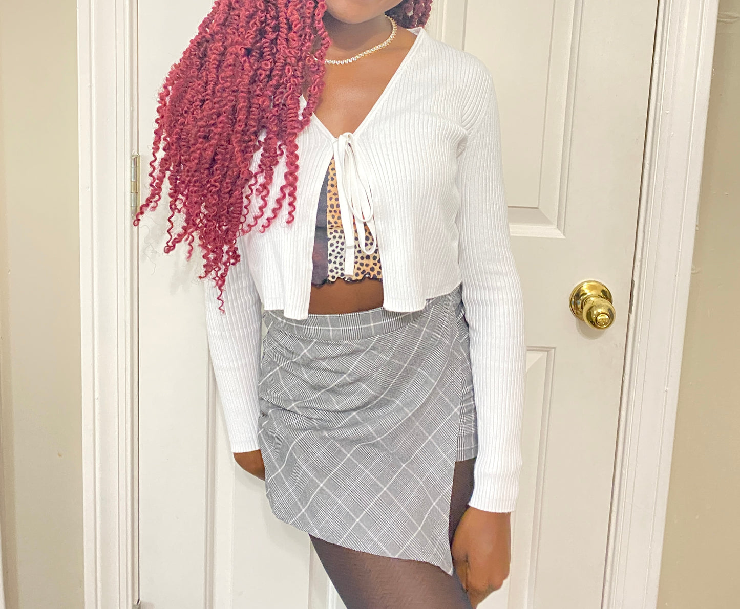 White Tie Knot Front Long Sleeve Shirt