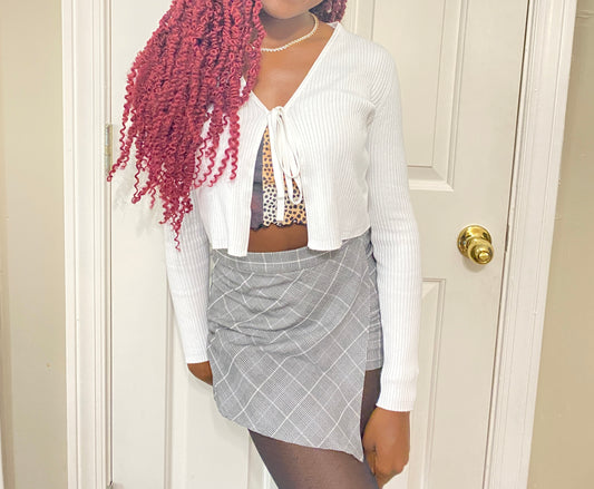 White Tie Knot Front Long Sleeve Shirt