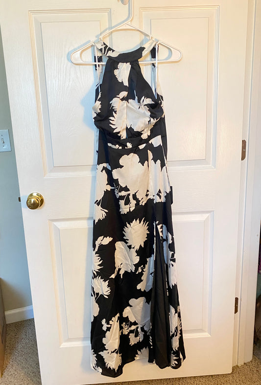 Black & White Floral Halter Neck Maxi Dress