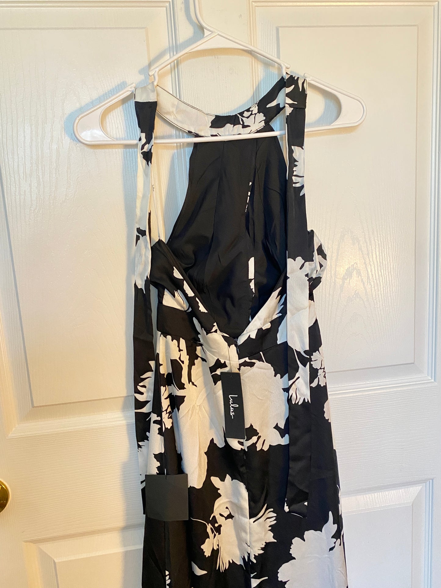 Black & White Floral Halter Neck Maxi Dress