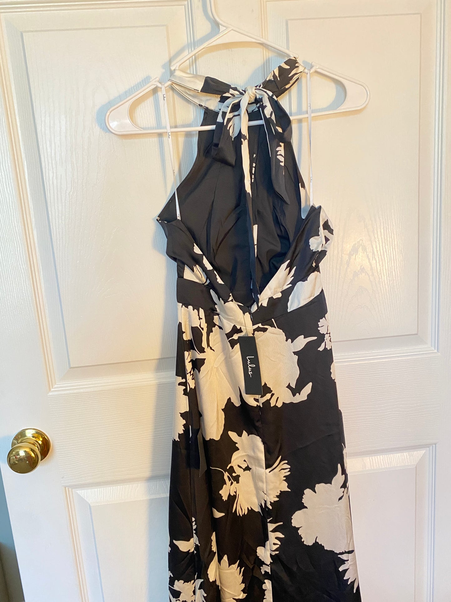 Black & White Floral Halter Neck Maxi Dress