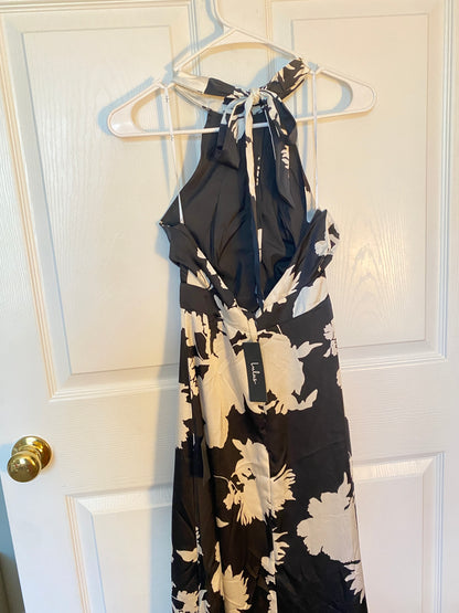 Black & White Floral Halter Neck Maxi Dress