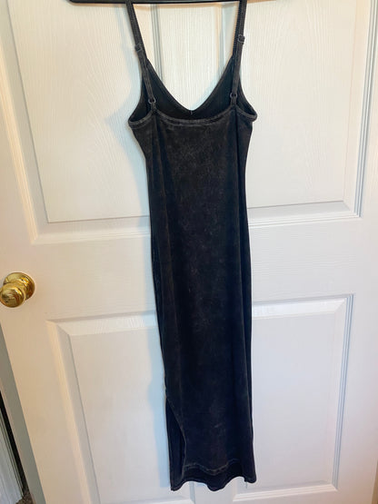 Washed Black Ribbed Midi Dress