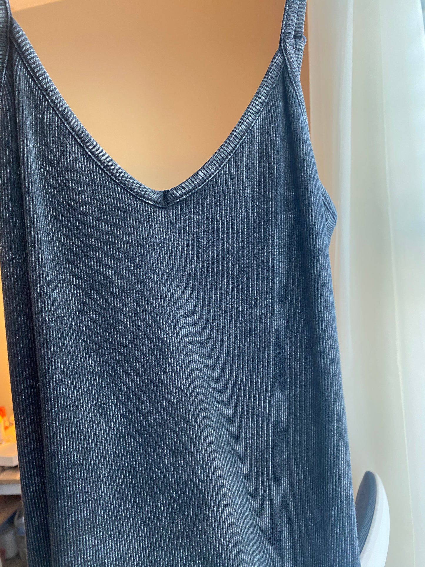 Washed Black Ribbed Midi Dress