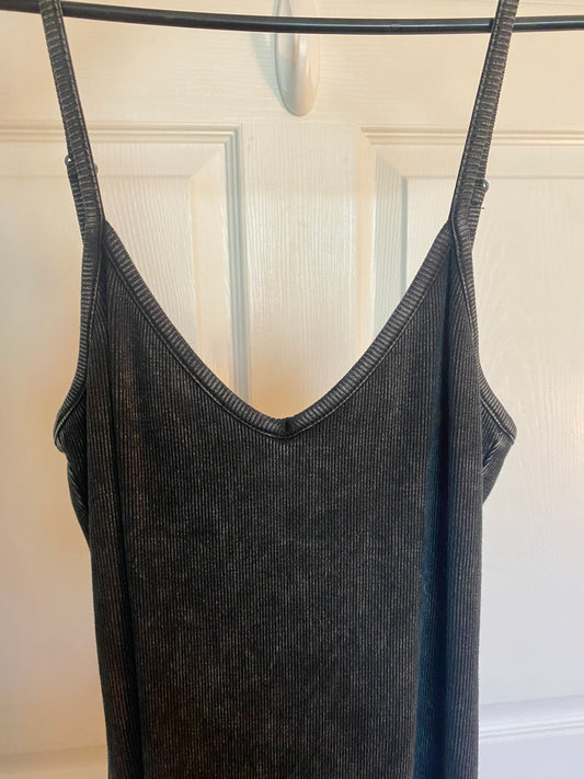Washed Black Ribbed Midi Dress