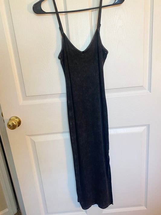 Washed Black Ribbed Midi Dress