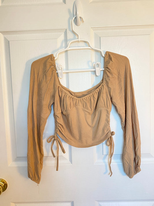 Light Brown Long Sleeve Crop Top