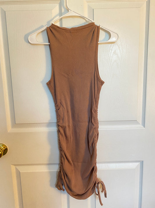 Brown Ruched Mini Dress