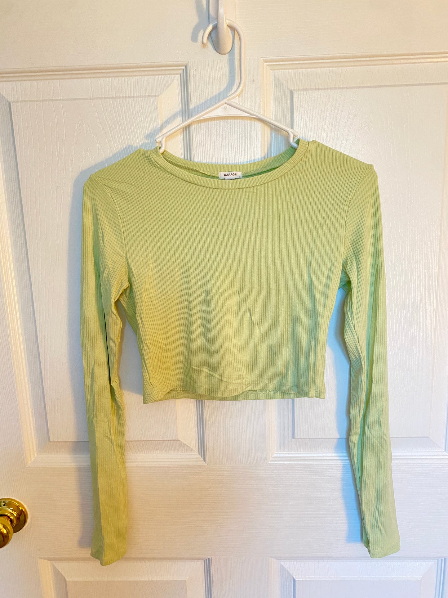 Green Tight Knit Long Sleeve Crop Top