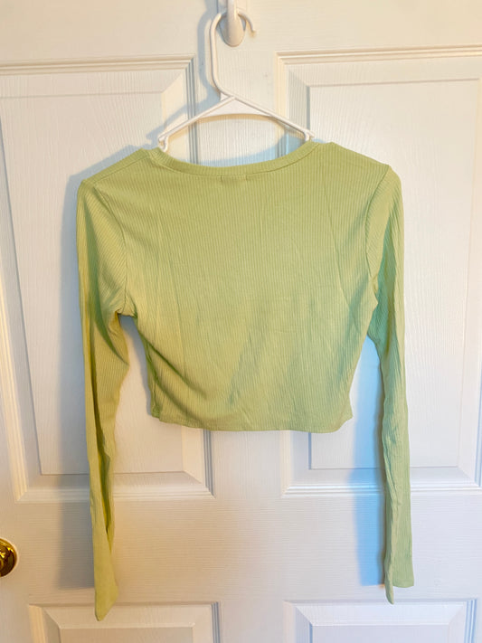 Green Tight Knit Long Sleeve Crop Top