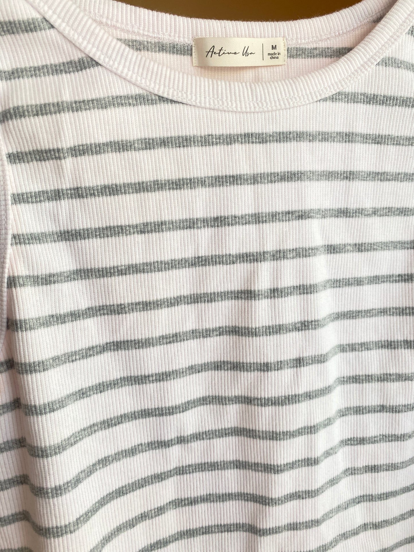 White & Grey Striped Short Sleeve Top