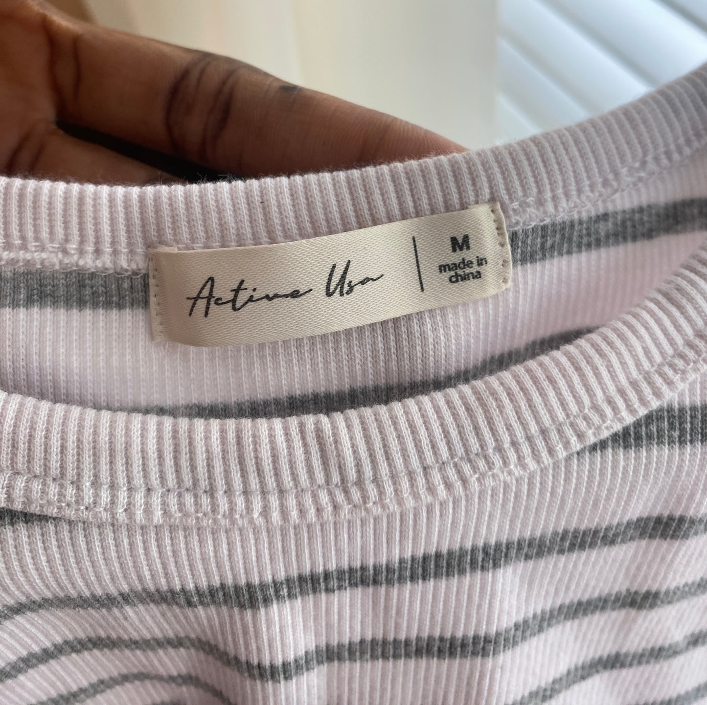 White & Grey Striped Short Sleeve Top