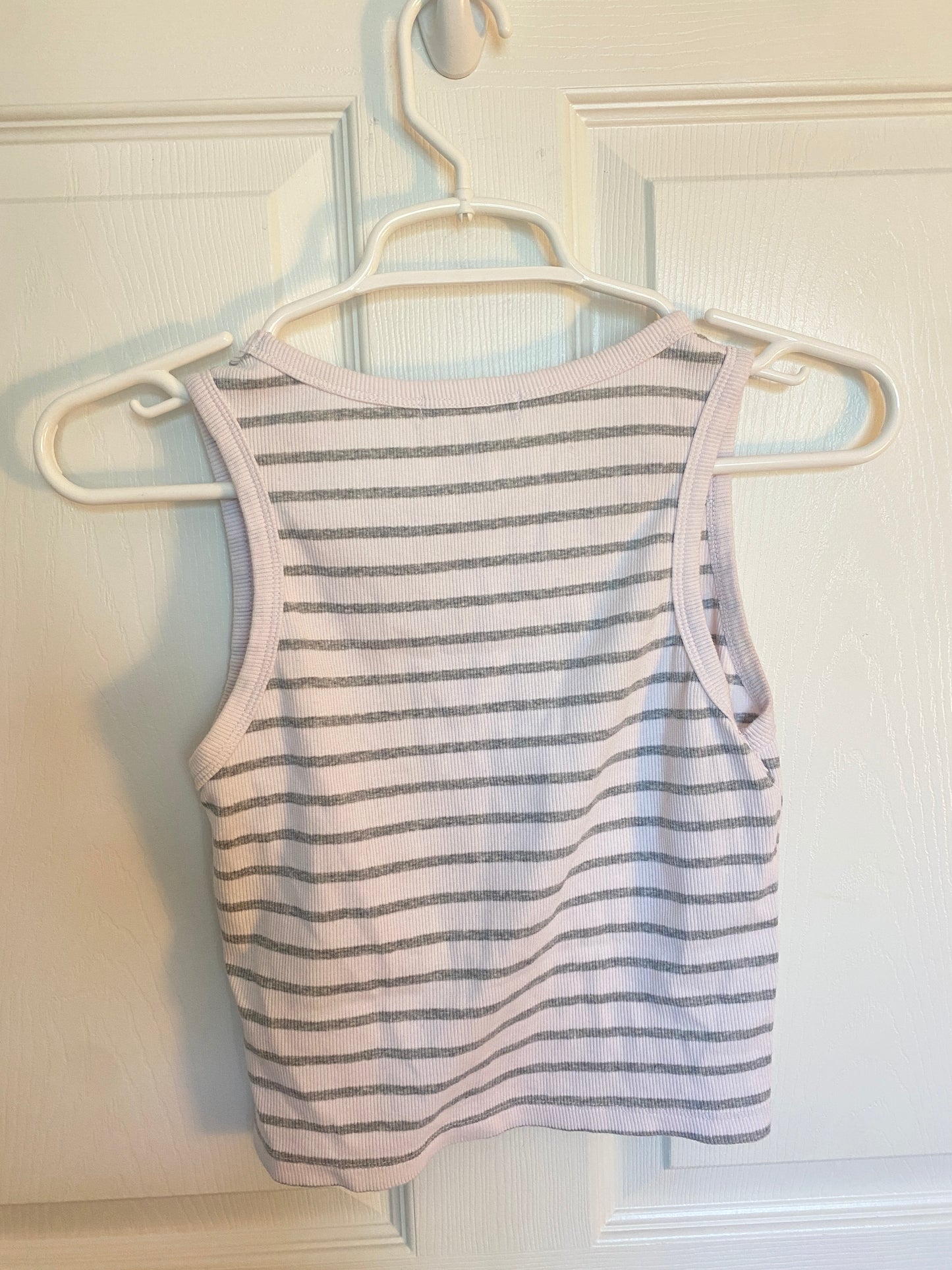 White & Grey Striped Short Sleeve Top