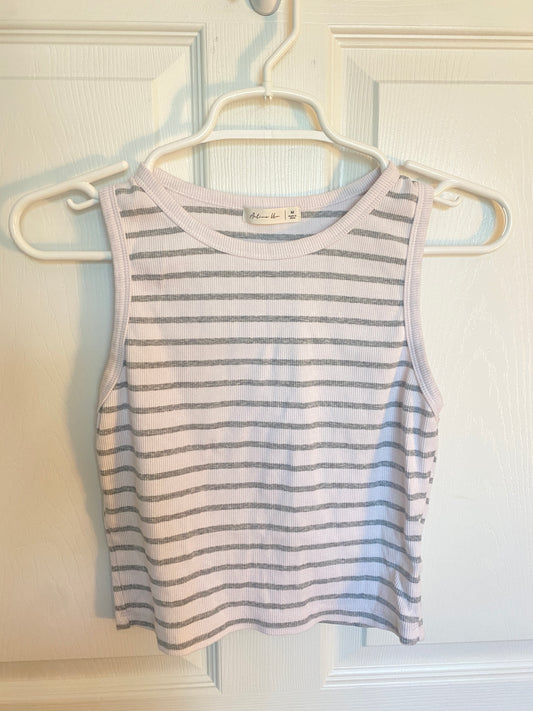 White & Grey Striped Short Sleeve Top