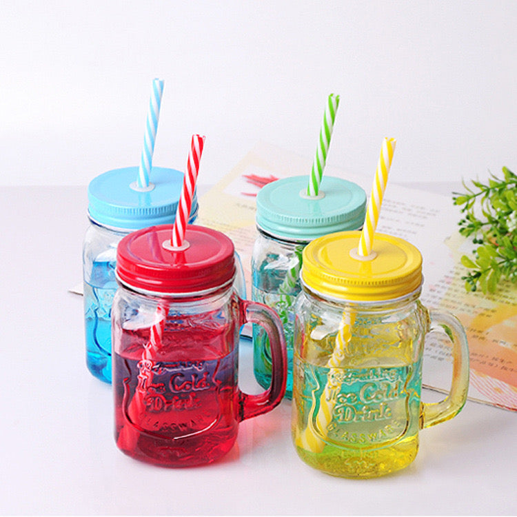 Summer Glass Mason Jar with Straw