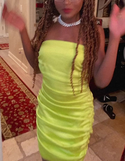 Neon Sleeveless Ruched Mini Dress