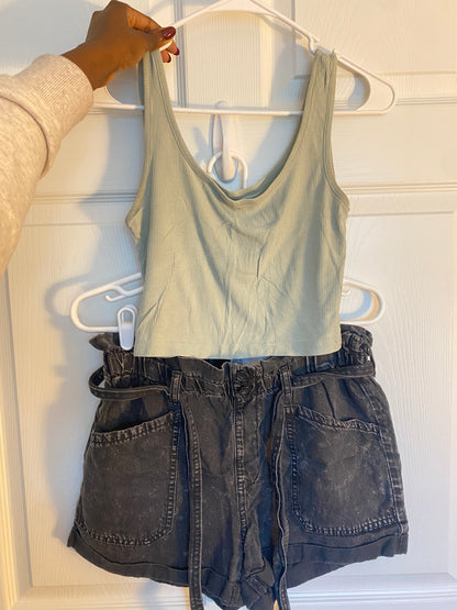 Washed Black Denim Shorts