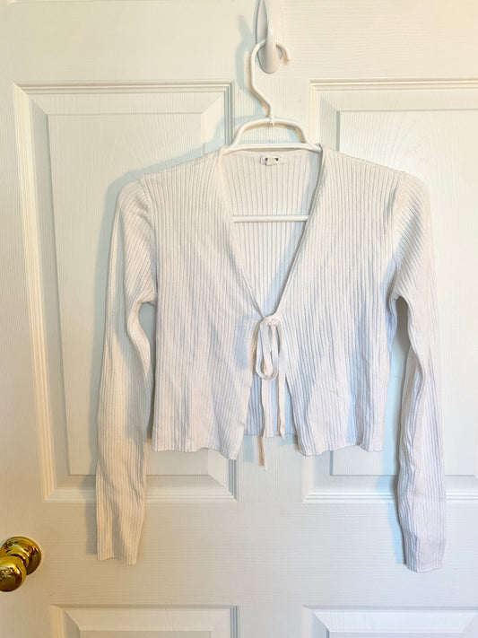 White Tie Knot Front Long Sleeve Shirt