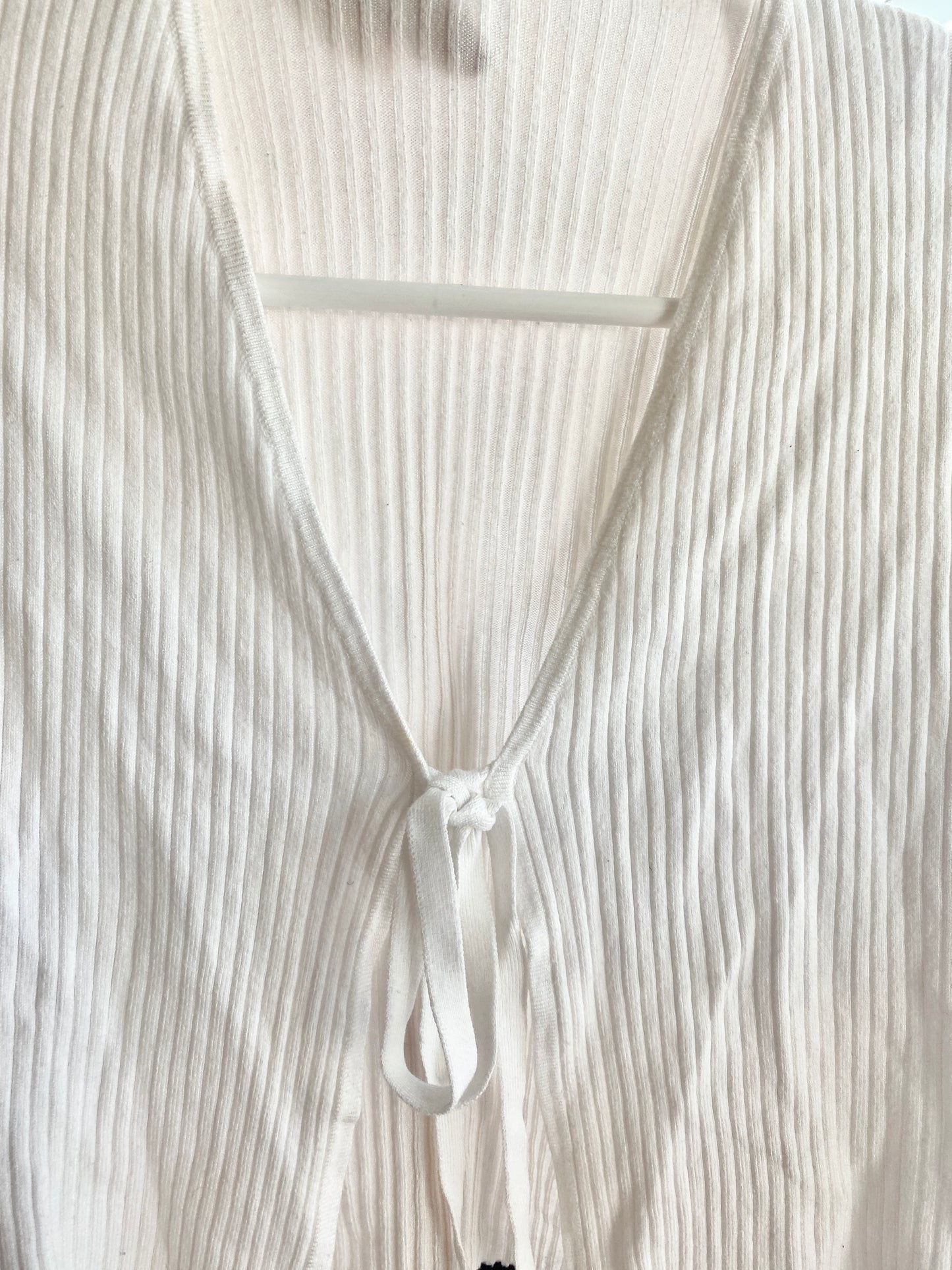 White Tie Knot Front Long Sleeve Shirt