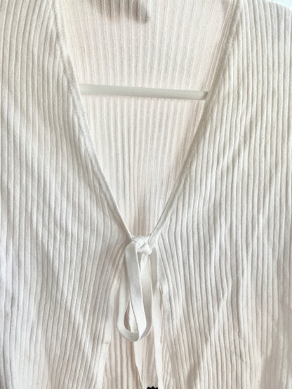 White Tie Knot Front Long Sleeve Shirt