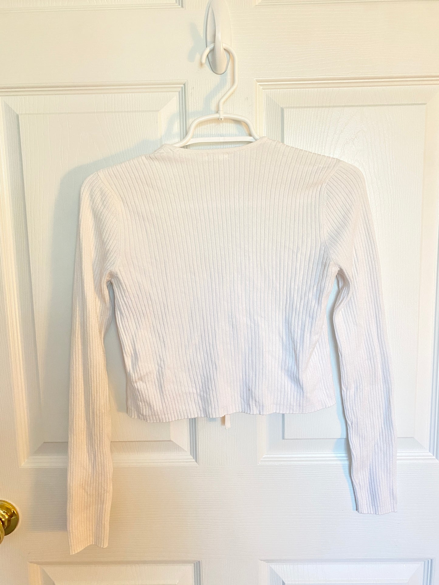 White Tie Knot Front Long Sleeve Shirt