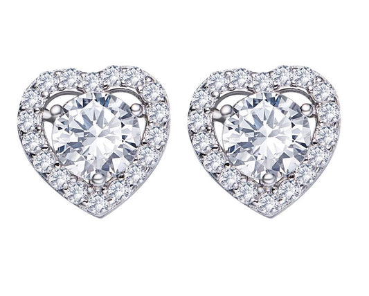 Silver Heart Lover CZ Studs