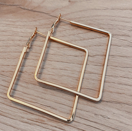 Stylish Gold Geometric Hoops 50mm