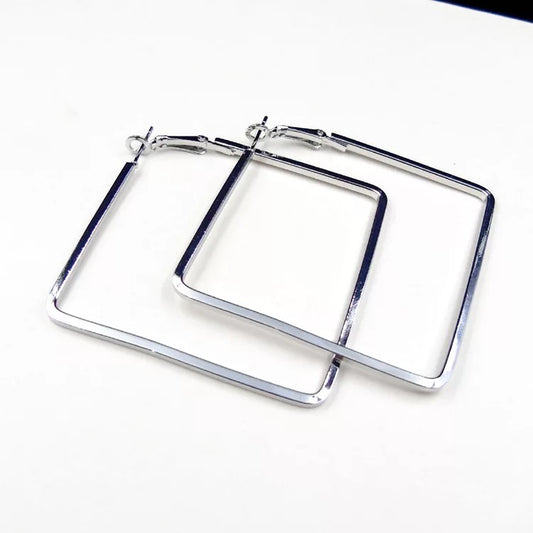 Stylish Silver Geometric Statement Hoops