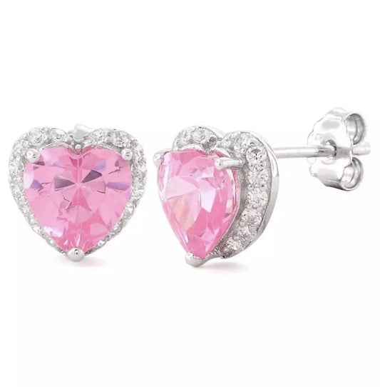 Pink n' Hearts Lover CZ Studs